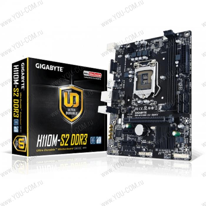 Gigabyte GA-H110M-S2 DDR3 (Socket 1151, intel H110, 2*DDR3/DDR3L 1600, VGA, PCI-Ex16, Gb Lan, Audio, USB 3.0, SATA 3.0, mATX)
