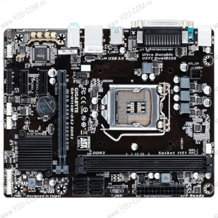 Gigabyte GA-H110M-DS2 DDR3 (Socket 1151, intel H110, 2*DDR3/DDR3L 1600, VGA, PCI-Ex16, Gb Lan, Audio, USB 3.0, SATA 3.0, mATX)