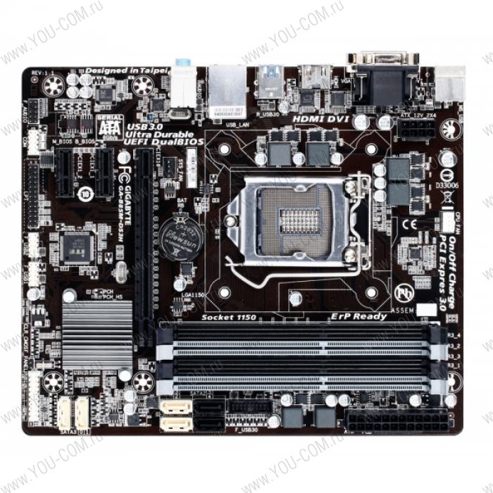 Gigabyte GA-B85M-DS3H (Socket 1150, intel B85, 4*DDR3 1600, VGA (DVI-D, D-Sub, HDMI), PCI-Ex16, Gb Lan, Audio, USB 3.0, mATX)