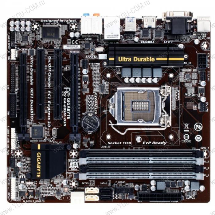 Gigabyte GA-B85M-D3H (Socket 1150, intel B85, 4*DDR3 1600, VGA (D-Sub, HDMI, DVI-D), PCI Express 3.0, PCI, Gb Lan, Audio (S/PDIF), SATA 3.0, mATX)