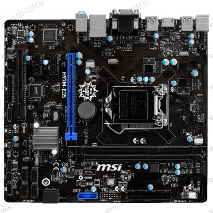 MSI H97M-E35 (Socket 1150, intel H97,All Solid CAP, 2DDR3,1PCI-Ex16,2PCI-Ex1,1PCI, 6SATA6Gb/s, 6USB3.0,GbE LAN, HDMI,DP,DVI,D-SUB, mATX