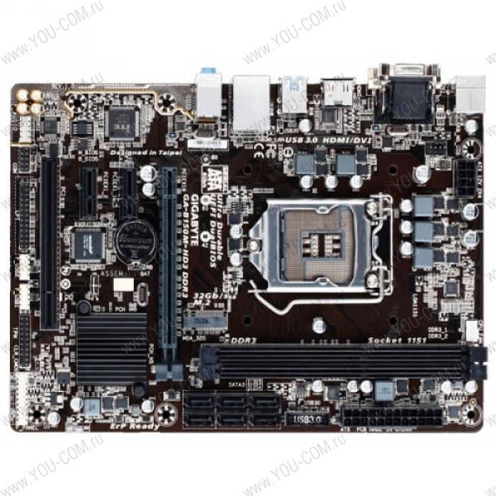 Gigabyte GA-B150M-HD3 (Socket 1151, intel B150, 2*DDR4, VGA, DVI, HDMI, PCI-Ex16, PCI, Gb Lan, Audio, USB 3.0, SATA 3.0, mATX)