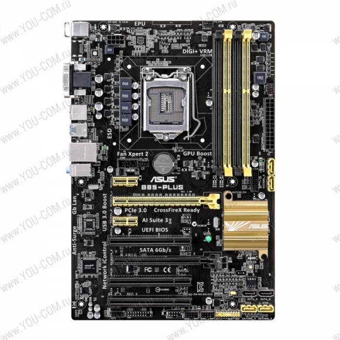 ASUS B85-PLUS, LGA1150, B85, 4*DDR3, D-Sub+DVI, CrossFireX, SATA3 + SATA2, Audio, Gb LAN, USB 3.0*4, USB 2.0*8, COM*1 header (w/o cable), ATX ; 90MB0EG0-M0EAY5