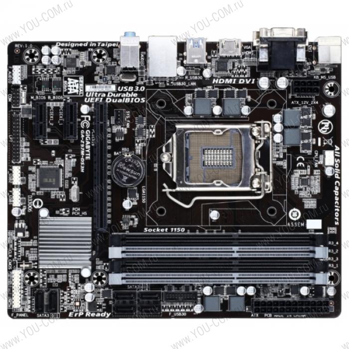 Gigabyte GA-Z97M-DS3H (Socket 1150, intel Z97, 4*DDR3 3100, VGA (HDMI, D-Sub, DVI-D), PCI-Ex16, Gb Lan, Audio, RAID, USB 3.0, SATA 3.0, mATX)