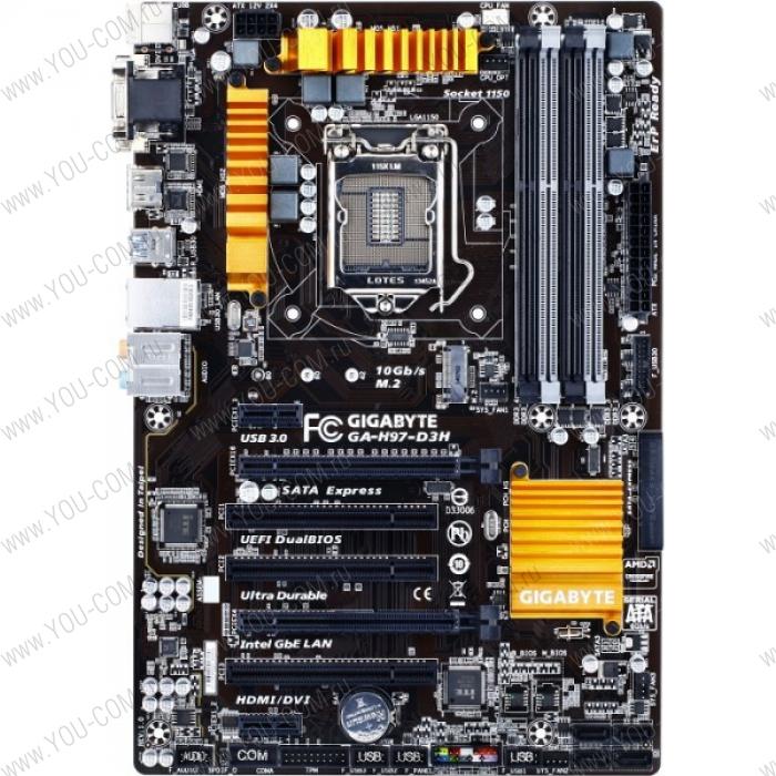 Gigabyte GA-H97-D3H (Socket 1150, intel H97, 4*DDR3 1600, VGA (DVI-D, D-Sub, HDMI), 3*PCI, 2*PCI-Ex16, 2xPCI-Ex1, Gb Lan, 1xM.2 Socket 3, M key, Audio, SATA 3.0, SATA RAID, 2*USB2.0, 4*USB 3.0) ATX