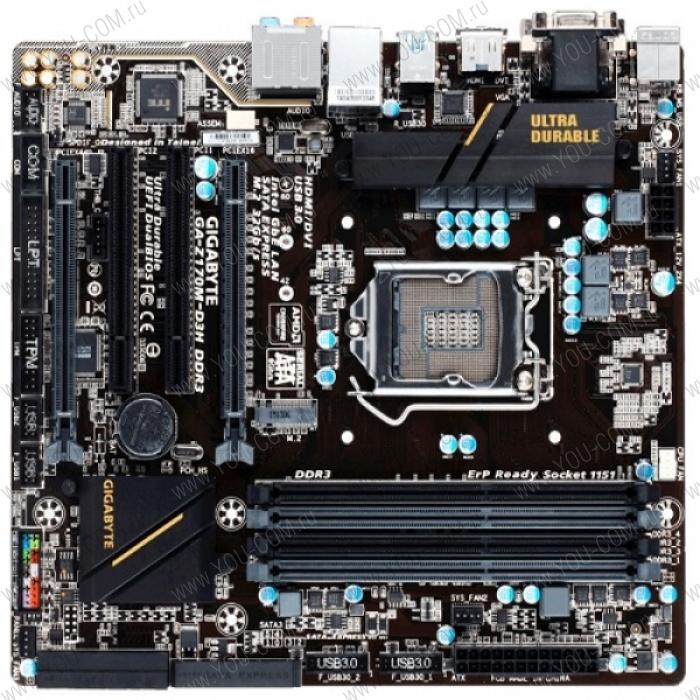 Gigabyte GA-Z170M-D3H DDR3 (Socket 1151, intel Z170, 4*DDR3 3200, VGA, DVI, HDMI, PCI-Ex16, 2*PCI, Gb Lan, Audio, USB 3.0, RAID, SATA 3.0, mATX)