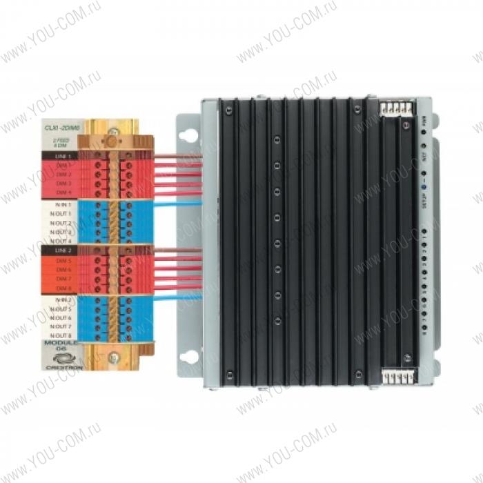 Диммер Crestron [CLXI-2DIM8] 2 независимых 4 канальных диммера в одном CAEN-модуле. Макс. 2300Ватт/канал с общей макс. нагрузкой 2990Ватт на 4 канала. Одна общая фаза! 230V AC 50Hz. Может понадобиться CAEN-BLOCK и системный контроллер.