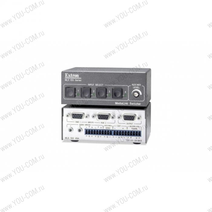 Коммутатор 2х1 Extron MLS 102 VGA [60-497-04] сигнала VGA и стерео аудио, управление через контроллер MediaLink, переднюю панель или RS-232, 250 МГц.
