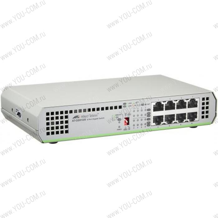 Коммутатор Allied telesis 8 port 10/100/1000TX unmanaged switch with internal power supply EU Power Adapter