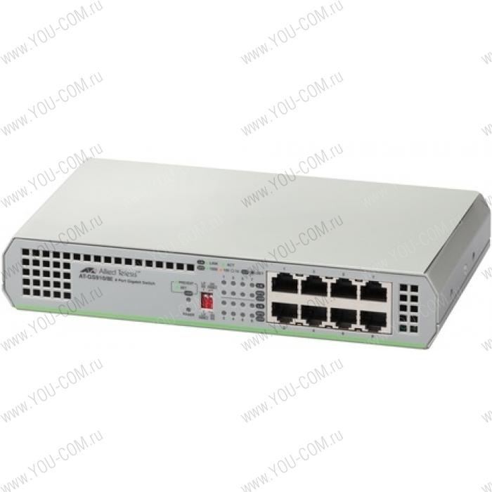 Коммутатор Allied telesis 8 port 10/100/1000TX unmanaged switch with external power supply EU Power Adapter