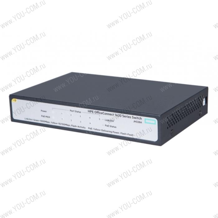 Коммутатор HPE 1420 5G PoE+ (32W) Switch (4 ports 10/100/1000 PoE+ + 1 port 10/100/1000, unmanaged, fanless)