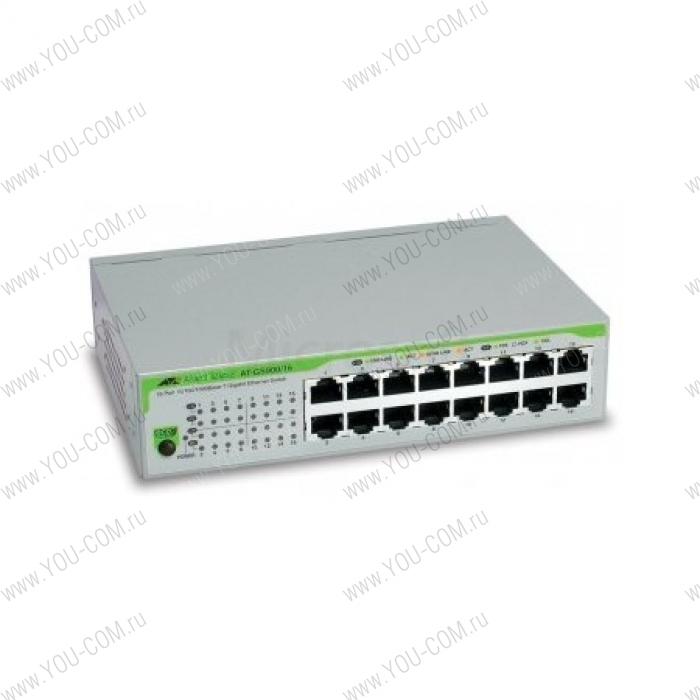 Коммутатор Allied telesis 16 port 10/100/1000TX unmanaged switch with internal power supply EU Power Adapter