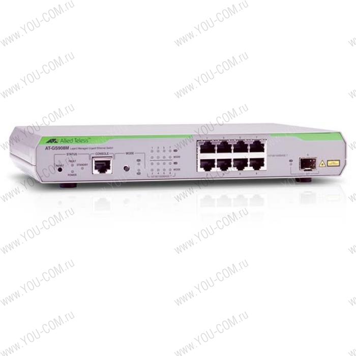Коммутатор Allied telesis 8 x  10/100/1000Mbps port managed switch with 1 SFP uplink slot, Fixed AC power supply, RJ45 Console connector