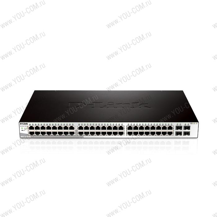Коммутатор D-Link DGS-1210-52MPP/E1A, PROJ L2 Smart Switch with 48 10/100/1000Base-T ports and 4 1000Base-X SFP ports (48 PoE ports 802.3af/802.3at (30 W), PoE Budget 740 W).16K Mac address, 802.3x Flow Control