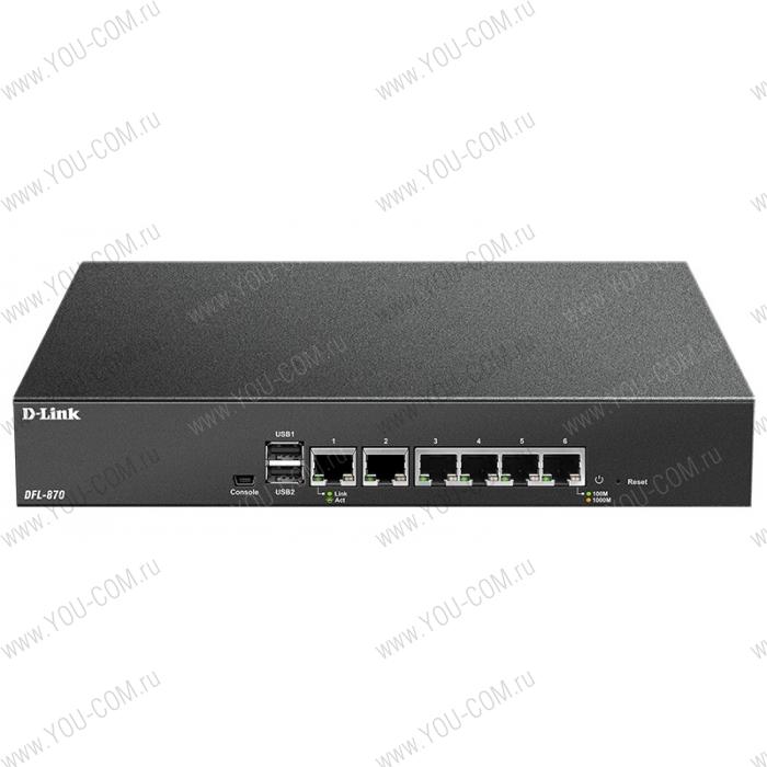 Межсетевой экран D-Link DFL-870/A1A, PROJ UTM NetDefend Firewall with 6 user-configurable 10/100/1000Base-T interfaces.6 user-configurable 10/100/1000Base-T interfaces, Firewall Protection, Support VPN IPSec (DES, 3D