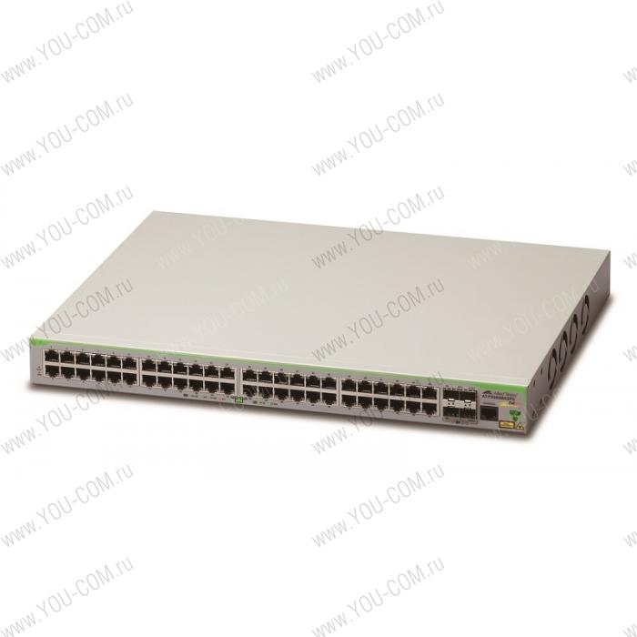 Коммутатор Allied Telesis 48 x 10/100T POE+ ports and 4 x 100/1000X SFP (2 for Stacking), Fixed AC power supply, EU Power Cord