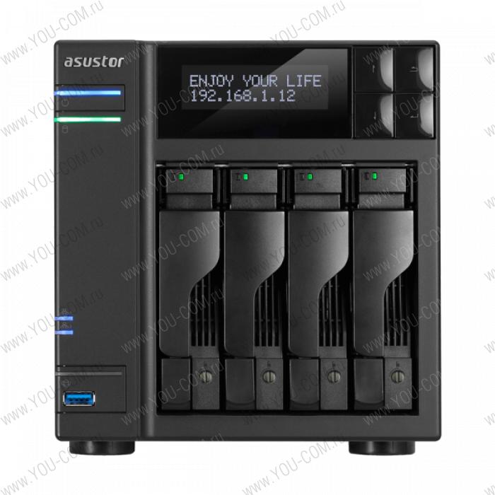 ASUSTOR AS6404T 4-Bay NAS/Media player/Intel Celeron J3455 1.5GHz, up to 2.3 GHz(Quad-Core), 8GB SO-DIMM DDR3L, noHDD(HDD,SSD),/2x1GbE(LAN)/3xUSB3.0,HDMI/4ip camera license ; 90IX0121-BW3S10