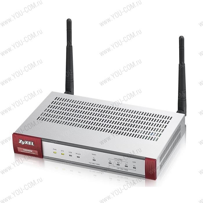 Беспроводной межсетевой экран Zyxel USG40W, 1xWAN GE, 1xOPT GE (LAN/WAN), 3xLAN/DMZ GE, 802.11b/g/n (2,4 ГГц), USB3.0, AP Controller (2/18)