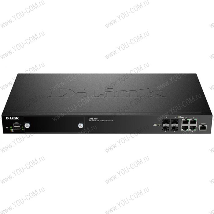 Коммутатор D-Link DWC-2000/A2A, PROJ WLAN Controller with 4 100/1000Base-T/combo-SFP ports, manage up to 64/256 Unified APs.4x 10/100/1000 BASE-T GE/SFP Ports, 2x USB 2.0 Ports, Slot for hard disk drive module