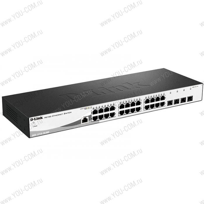 Коммутатор D-Link DGS-1210-28/ME/A2A, L2 Managed Switch with 24 10/100/1000Base-T ports and 4 1000Base-X SFP ports.16K Mac address, 802.3x Flow Control, 4K of 802.1Q VLAN, 802.1p Priority Queues, Traffic Segmen