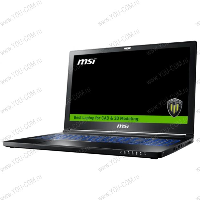 Ноутбук без сумки MSI WS63 7RK-413RU Core i7-7700HQ 2.8GHz,15.6" UHD IPS AG,32GB DDR4(2),256Gb SSD/1TB 7.2krpm,NV P3000 6Gb,WiFi,BT,Backlite kbd,Win10Pro(64),3y,Black