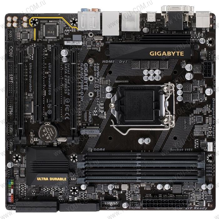 Материнская плата Gigabyte GA-H270M-D3H (Socket 1151, intel H270, 4*DDR4 2400, D-Sub, DVI-D, HDMI, PCI-Ex16, 2*PCI, Gb Lan, Audio (S/PDIF), USB 3.1, RAID, SATA 3.0, mATX).