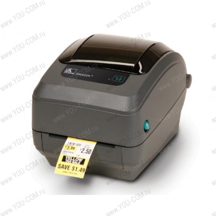 Zebra TT Printer GX420t; 203dpi, EU and UK Cords, EPL2, ZPL II, USB, Serial, Centronics Parallel