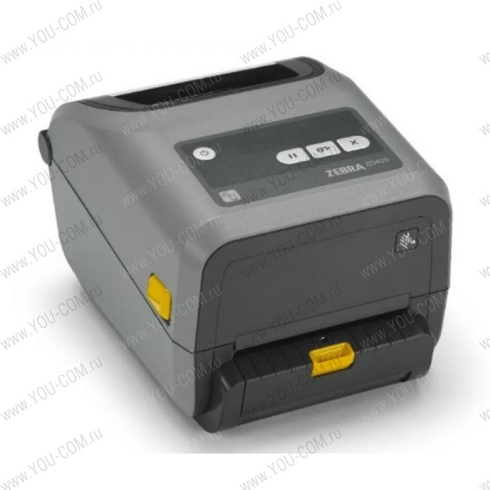Zebra TTC Printer ZD420; 4'', 203 dpi, EU and UK Cords, USB, USB Host, BTLE, 802.11ac and Bluetooth 4.0, EZPL