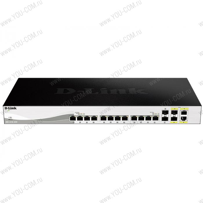 Коммутатор D-Link DXS-1210-16TC/A2A, PROJ L2+ Smart Switch with 12 10GBase-T ports and 2 10GBase-T/SFP+ combo-ports and 2 10GBase-X SFP+ ports.16K Mac address, 240Gbps switching capacity, 802.3x Flow Control, 8