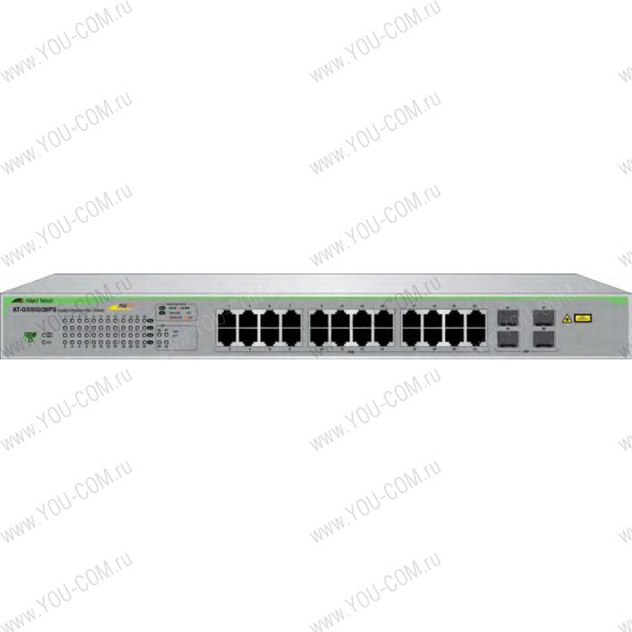 Коммутатор Allied Telesis 24 port 10/100/1000TX PoE+ plus 4 x 100/1000 SFP, WebSmart Switch, 185W PoE budget, EU Power Cord