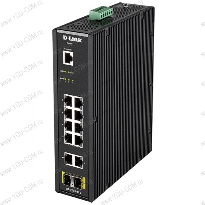 Коммутатор D-Link DIS-200G-12S/A1A, PROJ L2 Managed Industrial Switch with 10 10/100/1000Base-T and 2 1000Base-X SFP ports 8K Mac address, 802.3x Flow Control, 802.3ad Link Aggregation, Port Mirroring, 128 of 8