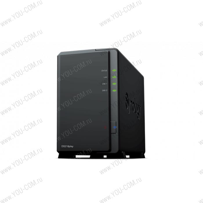 СХД Synology DS218play DC1,4GhzCPU/1Gb/RAID0,1/up to 2hot plug HDDs SATA(3,5'')/2xUSB3.0/1GigEth/iSCSI/2xIPcam(upto15)/1xPS repl DS216play