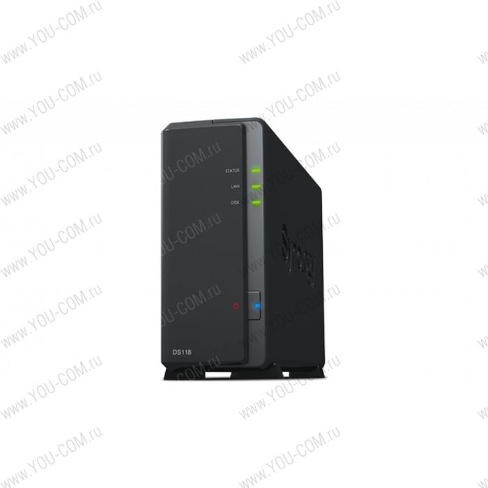 СХД Synology DS118 DC1,4GhzCPU/1Gb/upto 1HDD SATA(3,5'')/2xUSB3.0/1GigEth/iSCSI/2xIPcam(upto 15)/1xPS