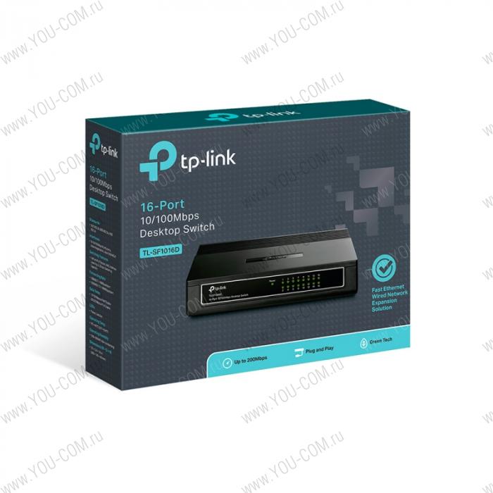 Коммутатор [TL-SF1016D] Tp-Link TL-SF1016D 16 портов RJ45 10/100 Мбит/с, пластиковый корпус