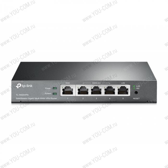 Роутер [TL-R600VPN] Tp-Link TL-R600VPN 1 гигабитный порт WAN + 4 гигабитных порта LAN, 20 IPsec VPN Tunnels, 16 PPTP VPN-туннелей и 16 L2TP VPN-туннелей, поддержка IGMP Snooping/Proxy для IPTV, подключение по требованию, межсетевой экран SPI, привязка п