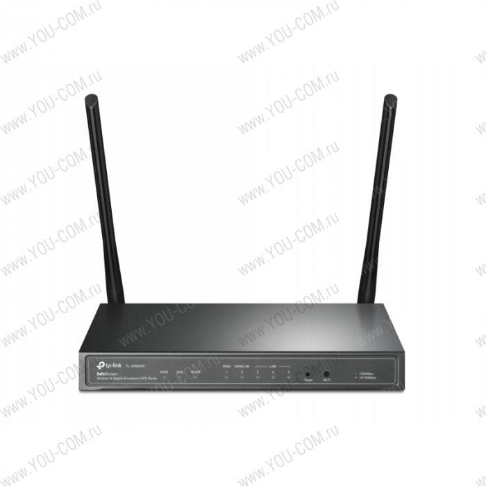 Роутер [TL-ER604W] Tp-Link TL-ER604W 1 гигабитный порт WAN, 1 гигабитный порт WAN/LAN, 3 гигабитных порта LAN, 2*5 дБи съёмные антенны, WDS, мульти-SSID, гостевая сеть, до 30 IPsec VPN-туннелей, 8 PPTP VPN-туннелей и 8 L2TP VPN-туннелей, поддержка IGMP