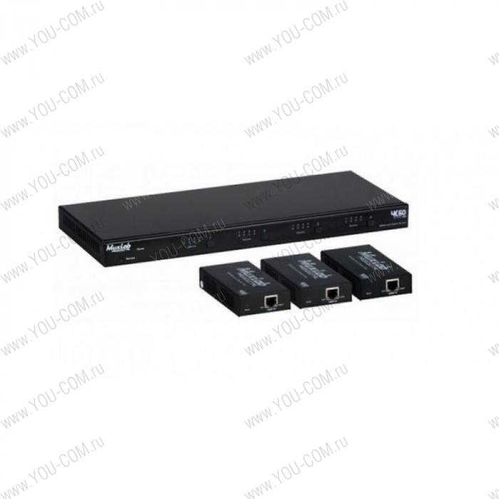 Комплект: HDMI/HDBaseT матричный коммутатор 4x4 с приемниками HDBaseT с PoC, разрешение 4K/60, в комплете 3 приемника HDBaseT MuxLab 500412-EU