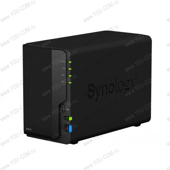 СХД Synology DS218 QC1,4GhzCPU/2GB DDR4/RAID0,1/up to 2hot plug HDDs SATA(3,5'')/2xUSB3.0,1xUSB2.0/1GigEth/iSCSI/2xIPcam(up to 20)/1xPS repl DS216