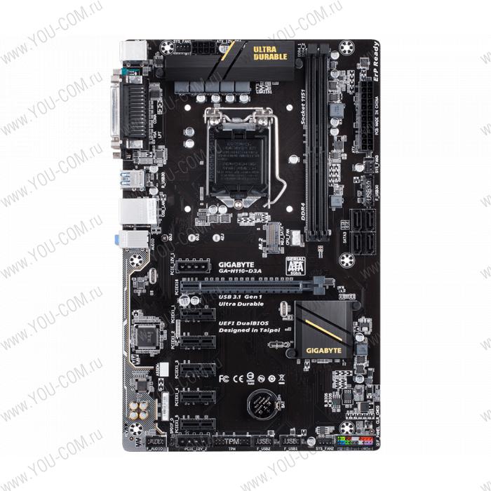 Материнская плата Gigabyte GA-H110-D3A, Socket 1151, Intel®H110, 2xDDR4-2133,D-SUB,1xPCI-Ex16, 5xPCI-Ex1, 4xSATA3, 1xM.2, 8 Ch Audio, GLan, (2+4)xUSB2.0,(2+2)xUSB3.0, COM, LPT,2xPS/2, ATX, RTL