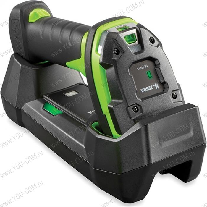 Zebra DS3678-ER Rugged Green Vibration Motor Standard Cradle USB KIT: DS3678-ER2F003VZWW Scanner, CBA-U42-S07PAR Shielded USB Cable supports 12V p/s, STB3678-C100F3WW Cradle, PWR-BGA12V50W0WW Power Su