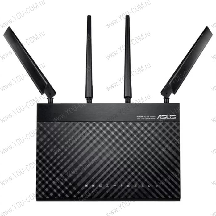 ASUS 4G-AC68U // роутер 802.11b/g/n/ac со встроенным LTE модемом, до 600 + 1300Мбит/c, 2,4 + 5 гГц, 2 антенны LTE, 2 антенны + 1 внутренние Wi-FI, USB, GBT LAN ; 90IG03R1-BM2000