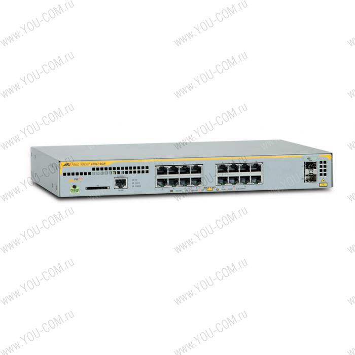 Коммутатор Allied Telesis AT-x230-18GP-50, L2+ managed switch, 16 x 10/100/1000Mbps POE+ ports, 2 x SFP uplink slots, 1 Fixed AC power supply