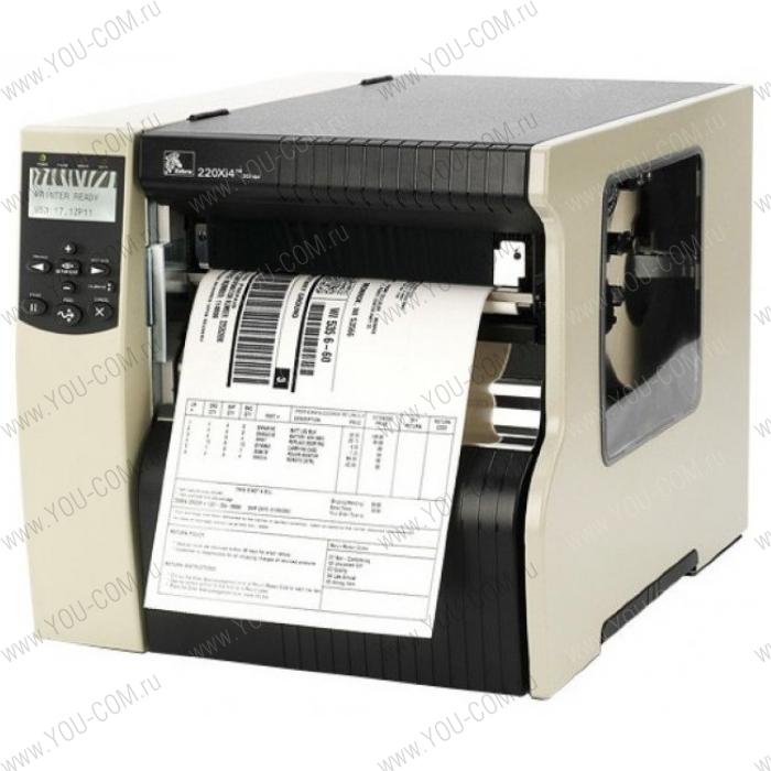 Zebra TT Printer 220Xi4; 300dpi, Euro/ UK cord, Swiss 721 font, Serial, Parallel, USB, Int 10/100, Bifold Media Door