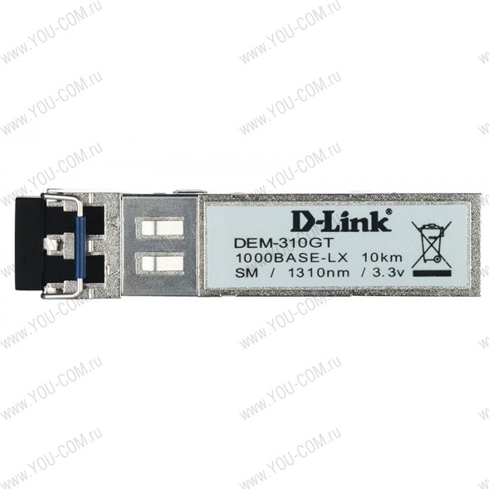 D-Link 310GT/A1A, SFP Transceiver with 1 1000Base-LX port.Up to 10km, single-mode Fiber, Duplex LC connector, Transmitting and Receiving wavelength: 1310nm, 3.3V power.