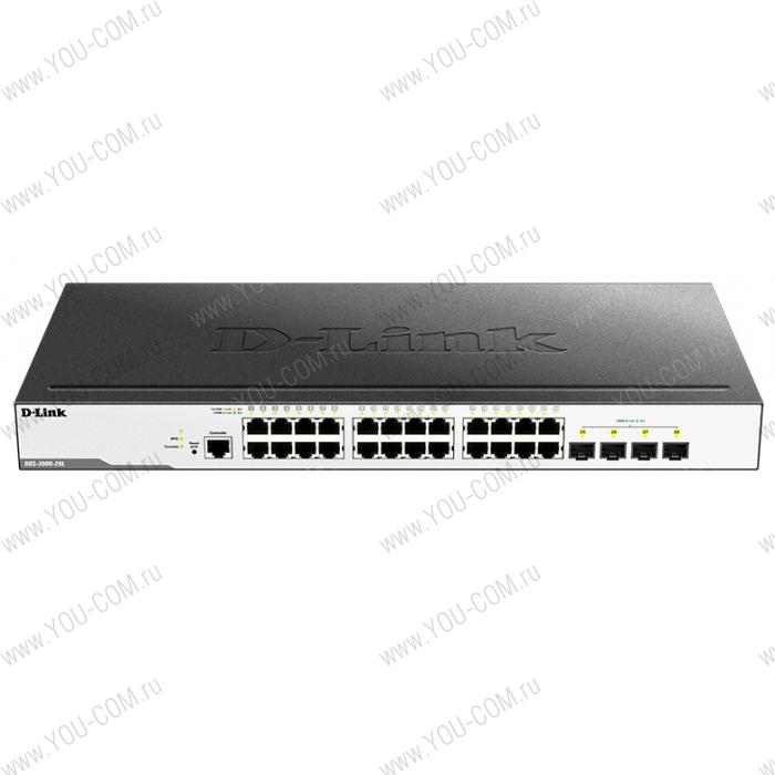 Коммутатор D-Link DGS-3000-28L/B1A, L2 Managed Switch with 24 10/100/1000Base-T ports and 4 1000Base-X SFP ports.16K Mac address, 802.3x Flow Control, 4K of 802.1Q VLAN, VLAN Trunking, 802.1p Priority Queues, T