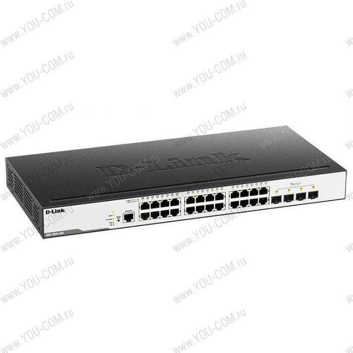Коммутатор D-Link DGS-3000-28X/B, L2 Managed Switch with 24 10/100/1000Base-T ports and 4 10GBase-X SFP+ ports.16K Mac address, 802.3x Flow Control, 4K of 802.1Q VLAN, VLAN Trunking, 802.1p Priority Queues, Tra