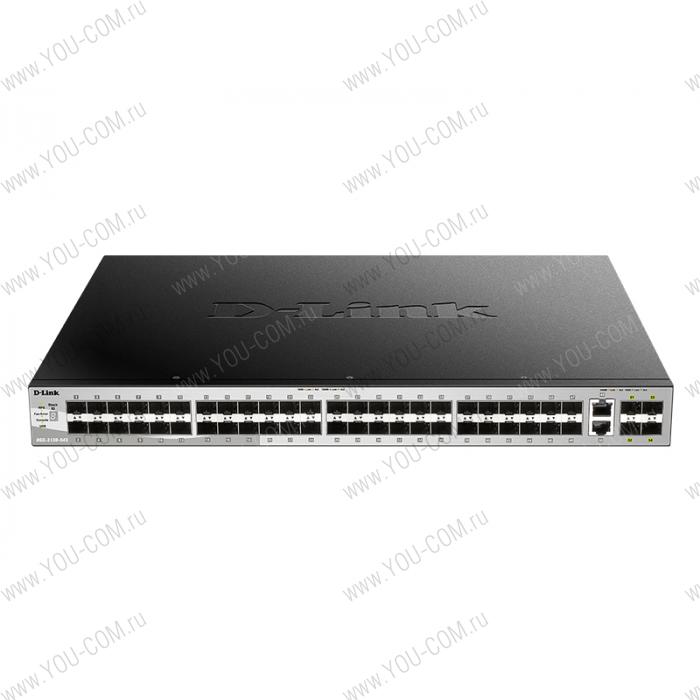 Коммутатор D-Link DGS-3130-54S/A1A, PROJ L2+ Managed Switch with 48 100/1000Base-X SFP ports and 2 10GBase-T ports and 4 10GBase-X SFP+ ports.16K Mac address, SIM, USB port, IPv6, SSL v3, 802.1Q VLAN,GVRP, 802