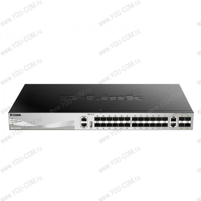 D-Link DGS-3130-30S/A1A, L2+ Managed Switch with 24 100/1000Base-X SFP ports and 2 10GBase-T ports and 4 10GBase-X SFP+ ports.16K Mac address, SIM,  USB port, IPv6, SSL v3, 802.1Q VLAN,GVRP, 802.1v P