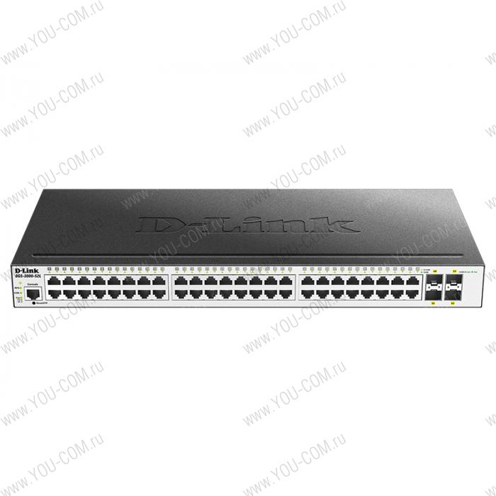 Коммутатор D-Link DGS-3000-52L/B, L2 Managed Switch with 48 10/100/1000Base-T ports and 4 1000Base-X SFP ports.16K Mac address, 802.3x Flow Control, 4K of 802.1Q VLAN, VLAN Trunking, 802.1p Priority Queues, Tr