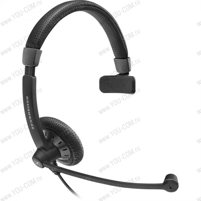 Sennheiser SC 45 Моноауральная широкополосная гарнитура с системой ActiveGard, jack 3,5 мм и микрофоном с функцией шумоподавления и кожанными амбушюрами